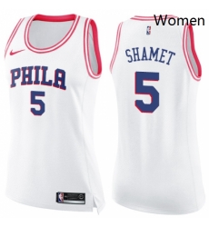 Womens Nike Philadelphia 76ers 5 Landry Shamet Swingman White Pink Fashion NBA Jersey Womens Nike Philadelphia 76ers 5 Landry Shamet Swingman White Pink Fashion NBA Jersey