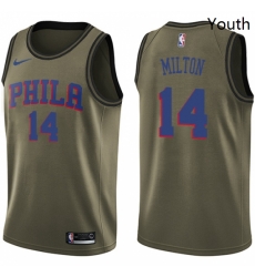 Youth Nike Philadelphia 76ers 14 Shake Milton Swingman Green Salute to Service NBA Jersey Youth Nike Philadelphia 76ers 14 Shake Milton Swingman Green Salute to Service NBA Jersey