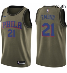 Youth Nike Philadelphia 76ers 21 Joel Embiid Swingman Green Salute to Service NBA Jersey Youth Nike Philadelphia 76ers 21 Joel Embiid Swingman Green Salute to Service NBA Jersey
