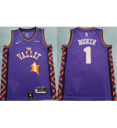 Men Phoenix Suns 1 Devin Booker Purple 2024 City Edition Stitched Basketball Jersey Men Phoenix Suns 1 Devin Booker Purple 2024 City Edition Stitched Basketball Jersey