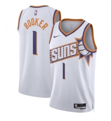 Men Phoenix Suns 1 Devin Booker White Association Edition Stitched Basketball Jersey Men Phoenix Suns 1 Devin Booker White Association Edition Stitched Basketball Jersey