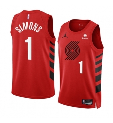 Men Portland Trail Blazers 1 Anfernee Simons 2022 23 Red Statement Edition Swingman Stitched Basketball Jersey Men Portland Trail Blazers 1 Anfernee Simons 2022 23 Red Statement Edition Swingman Stitched Basketball Jersey