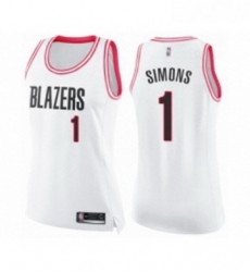 Womens Portland Trail Blazers 1 Anfernee Simons Swingman White Pink Fashion Basketball Jersey Womens Portland Trail Blazers 1 Anfernee Simons Swingman White Pink Fashion Basketball Jersey
