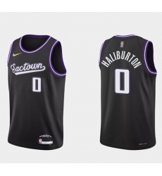 Men Sacramento Kings 0 Tyrese Haliburton 2021 22 Black 75th Anniversary City Edition Stitched Basketball Jersey Men Sacramento Kings 0 Tyrese Haliburton 2021 22 Black 75th Anniversary City Edition Stitched Basketball Jersey