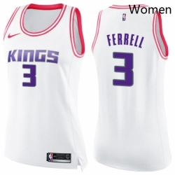 Womens Nike Sacramento Kings 3 Yogi Ferrell Swingman White Pink Fashion NBA Jersey 