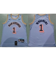 Men San Antonio Spurs 1 Victor Wembanyama Light Blue 2024 25 City Edition Stitched Basketball Jersey Men San Antonio Spurs 1 Victor Wembanyama Light Blue 2024 25 City Edition Stitched Basketball Jersey