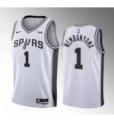 Men San Antonio Spurs 1 Victor Wembanyama White 2022 23 Association Edition Stitched Basketball Jersey Men San Antonio Spurs 1 Victor Wembanyama White 2022 23 Association Edition Stitched Basketball Jersey
