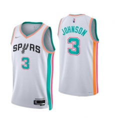 Men San Antonio Spurs 3 Keldon Johnson 2021 22 White City Edition Stitched Jersey Men San Antonio Spurs 3 Keldon Johnson 2021 22 White City Edition Stitched Jersey