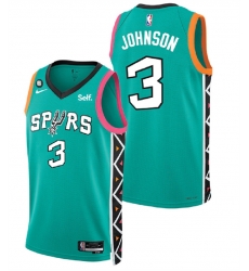 Men San Antonio Spurs 3 Keldon Johnson Teal 2022 City Edition With NO 6 Patch Swingman Stitched Jersey Men San Antonio Spurs 3 Keldon Johnson Teal 2022 City Edition With NO 6 Patch Swingman Stitched Jersey