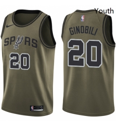 Youth Nike San Antonio Spurs 20 Manu Ginobili Swingman Green Salute to Service NBA Jersey Youth Nike San Antonio Spurs 20 Manu Ginobili Swingman Green Salute to Service NBA Jersey