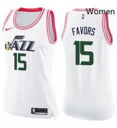 Womens Nike Utah Jazz 15 Derrick Favors Swingman WhitePink Fashion NBA Jersey Womens Nike Utah Jazz 15 Derrick Favors Swingman WhitePink Fashion NBA Jersey