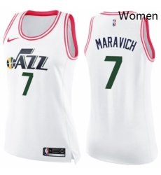 Womens Nike Utah Jazz 7 Pete Maravich Swingman WhitePink Fashion NBA Jersey Womens Nike Utah Jazz 7 Pete Maravich Swingman WhitePink Fashion NBA Jersey