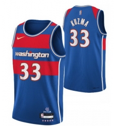 Men's Washington Wizards #33 Kyle Kuzma 75th Anniversary 2021 2022 Blue City Edition Swingman Stitched Jersey Men's Washington Wizards #33 Kyle Kuzma 75th Anniversary 2021 2022 Blue City Edition Swingman Stitched Jersey