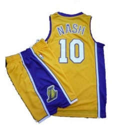 Los Angeles Lakers 10 Steve Nash Yellow Revolution 30 Swingman NBA Jersey & Shorts Suit Los Angeles Lakers 10 Steve Nash Yellow Revolution 30 Swingman NBA Jersey & Shorts Suit