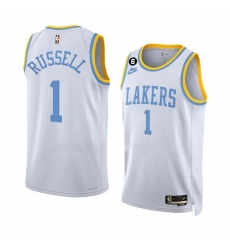 Men Los Angeles Lakers 1 D'Angelo Russell 2022 23 White Classic Edition With No 6 Patch Stitched Basketball Jersey Men Los Angeles Lakers 1 D'Angelo Russell 2022 23 White Classic Edition With No 6 Patch Stitched Basketball Jersey