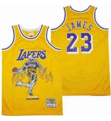Men Los Angeles Lakers 23 LeBron James yellow skeleton Stitched Jersey Men Los Angeles Lakers 23 LeBron James yellow skeleton Stitched Jersey
