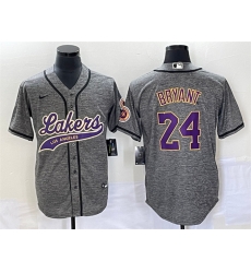 Men Los Angeles Lakers 24 Kobe Bryant Gray Cool Base With Patch Stitched Baseball Jersey Men Los Angeles Lakers 24 Kobe Bryant Gray Cool Base With Patch Stitched Baseball Jersey