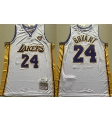 Men Los Angeles Lakers 24 Kobe Bryant White 2009 10 Stitched Basketball Jersey