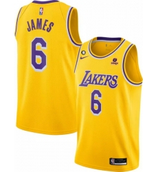 Men Los Angeles Lakers 6 LeBron James Yellow No 6 Patch Stitched Basketball Jersey Men Los Angeles Lakers 6 LeBron James Yellow No 6 Patch Stitched Basketball Jersey