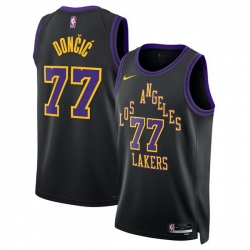 Men Los Angeles Lakers 77 Luka Doncic Black 2025 26 City Edition Stitched Basketball Jersey