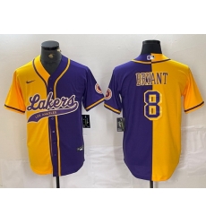 Men Los Angeles Lakers 8 Kobe Bryant Gold Purple Split Stitched Baseball Jersey 4 Men Los Angeles Lakers 8 Kobe Bryant Gold Purple Split Stitched Baseball Jersey 4