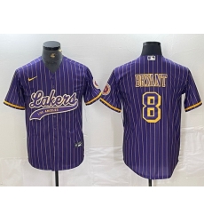 Men Los Angeles Lakers 8 Kobe Bryant Purple Pinstripe Cool Base Stitched Baseball Jersey 2 Men Los Angeles Lakers 8 Kobe Bryant Purple Pinstripe Cool Base Stitched Baseball Jersey 2