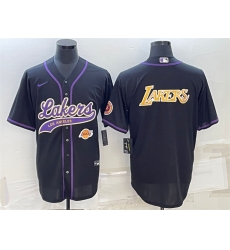Men Los Angeles Lakers Black Big Logo With Patch Cool Base Stitched Baseball JerseyS Men Los Angeles Lakers Black Big Logo With Patch Cool Base Stitched Baseball JerseyS