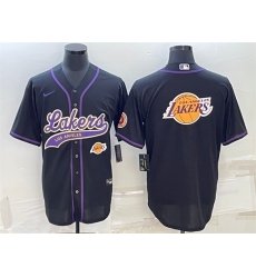Men Los Angeles Lakers Black Team Big Logo With Patch Cool Base Stitched Baseball Jersey Men Los Angeles Lakers Black Team Big Logo With Patch Cool Base Stitched Baseball Jersey