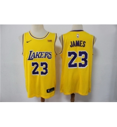 Men Los Angeles Lakers Lebron James 23 Yellow 2021 Game Swingman Round Neck NBA Jersey Men Los Angeles Lakers Lebron James 23 Yellow 2021 Game Swingman Round Neck NBA Jersey