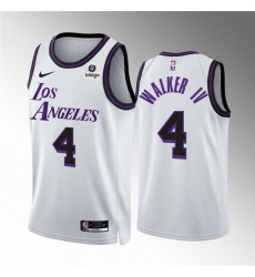 Men Los Angeles Lakers Lonnie Walker IV #4 White City Edition Stitched Basketball Jersey Men Los Angeles Lakers Lonnie Walker IV #4 White City Edition Stitched Basketball Jersey