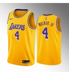 Men Los Angeles Lakers Lonnie Walker IV #4 Yellow Stitched Basketball Jersey Men Los Angeles Lakers Lonnie Walker IV #4 Yellow Stitched Basketball Jersey