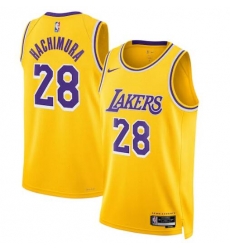Men Los Angeles Lakers Rui Hachimura #28 Yellow Stitched NBA Jersey Men Los Angeles Lakers Rui Hachimura #28 Yellow Stitched NBA Jersey