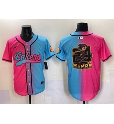 Men Los Angeles Lakers Team Big Logo Pink Blue Limited Stitched Baseball Jersey