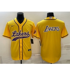 Men Los Angeles Lakers Yellow Big Logo Cool Base Stitched Baseball JerseyS Men Los Angeles Lakers Yellow Big Logo Cool Base Stitched Baseball JerseyS