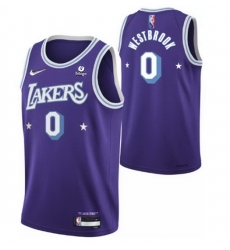 Men's Los Angeles Lakers #0 Russell Westbrook Purple 2021 City Edition 75th Anniversary Stitched Jersey Men's Los Angeles Lakers #0 Russell Westbrook Purple 2021 City Edition 75th Anniversary Stitched Jersey