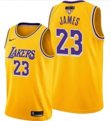 Men's Los Angeles Lakers #23 LeBron James Yellow 2020 Finals Stitched NBA Jersey Men's Los Angeles Lakers #23 LeBron James Yellow 2020 Finals Stitched NBA Jersey