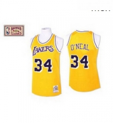Mens Mitchell and Ness Los Angeles Lakers 34 Shaquille ONeal Swingman Gold Throwback NBA Jersey Mens Mitchell and Ness Los Angeles Lakers 34 Shaquille ONeal Swingman Gold Throwback NBA Jersey