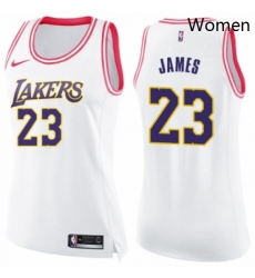 Womens Nike Los Angeles Lakers 23 LeBron James Swingman WhitePink Fashion NBA Jersey Womens Nike Los Angeles Lakers 23 LeBron James Swingman WhitePink Fashion NBA Jersey