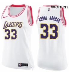 Womens Nike Los Angeles Lakers 33 Kareem Abdul Jabbar Swingman WhitePink Fashion NBA Jersey Womens Nike Los Angeles Lakers 33 Kareem Abdul Jabbar Swingman WhitePink Fashion NBA Jersey