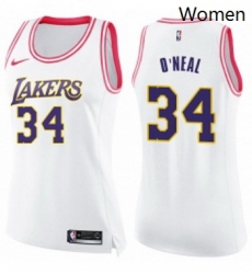 Womens Nike Los Angeles Lakers 34 Shaquille ONeal Swingman WhitePink Fashion NBA Jersey Womens Nike Los Angeles Lakers 34 Shaquille ONeal Swingman WhitePink Fashion NBA Jersey