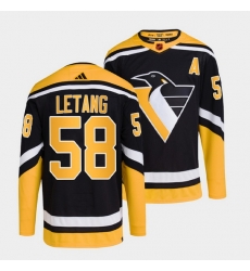 Men Pittsburgh Penguins 58 Kris Letang Black 2022 Reverse Retro Stitched Jersey Men Pittsburgh Penguins 58 Kris Letang Black 2022 Reverse Retro Stitched Jersey