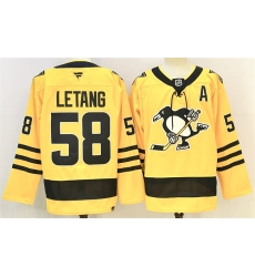 Men Pittsburgh Penguins 58 Kris Letang Gold 2025 26 With A Patch Alternate Stitched Hockey Jersey