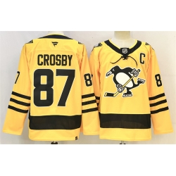 Men Pittsburgh Penguins 87 Sidney Crosby Gold 2025 26 With C Patch Alternate Stitched Hockey Jersey