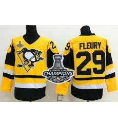 Penguins #29 Andre Fleury Yellow Throwback 2017 Stanley Cup Finals Champions Stitched NHL Jersey Penguins #29 Andre Fleury Yellow Throwback 2017 Stanley Cup Finals Champions Stitched NHL Jersey
