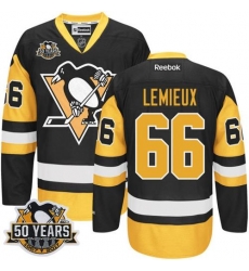Penguins #66 Mario Lemieux Black Alternate 50th Anniversary Stitched NHL Jersey Penguins #66 Mario Lemieux Black Alternate 50th Anniversary Stitched NHL Jersey