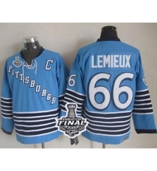 Penguins #66 Mario Lemieux Light Blue CCM Throwback 2017 Stanley Cup Final Patch Stitched NHL Jersey