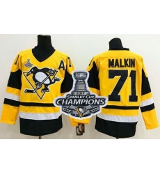 Penguins #71 Evgeni Malkin Yellow Throwback 2017 Stanley Cup Finals Champions Stitched NHL Jersey Penguins #71 Evgeni Malkin Yellow Throwback 2017 Stanley Cup Finals Champions Stitched NHL Jersey