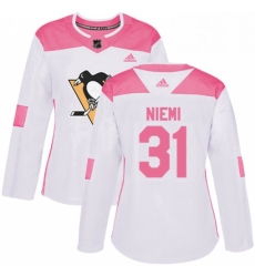 Womens Adidas Pittsburgh Penguins 31 Antti Niemi Authentic WhitePink Fashion NHL Jersey Womens Adidas Pittsburgh Penguins 31 Antti Niemi Authentic WhitePink Fashion NHL Jersey