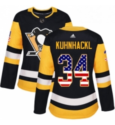 Womens Adidas Pittsburgh Penguins 34 Tom Kuhnhackl Authentic Black USA Flag Fashion NHL Jersey Womens Adidas Pittsburgh Penguins 34 Tom Kuhnhackl Authentic Black USA Flag Fashion NHL Jersey