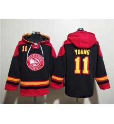 Men Atlanta Hawks 11 Trae Young Black Red Lace Up Pullover Hoodie Men Atlanta Hawks 11 Trae Young Black Red Lace Up Pullover Hoodie